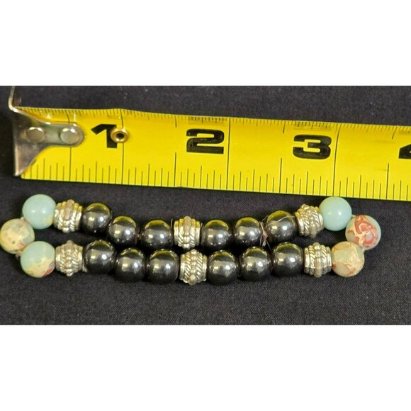 Hematite & Sea-Sediment Ocian Jasper Bracelet Healing Stones Silver Tone Spacer - Picture 5 of 6